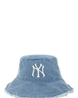 Distressed Denim NY Bucket Hat with Wired Brim