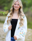 Floral Embroidered Cottagecore Cardigan — Open Front