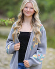 Floral Embroidered Cottagecore Cardigan — Open Front
