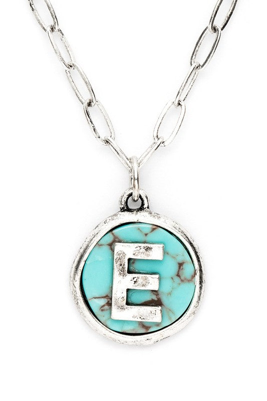 Initial E Turquoise Pendant Necklace