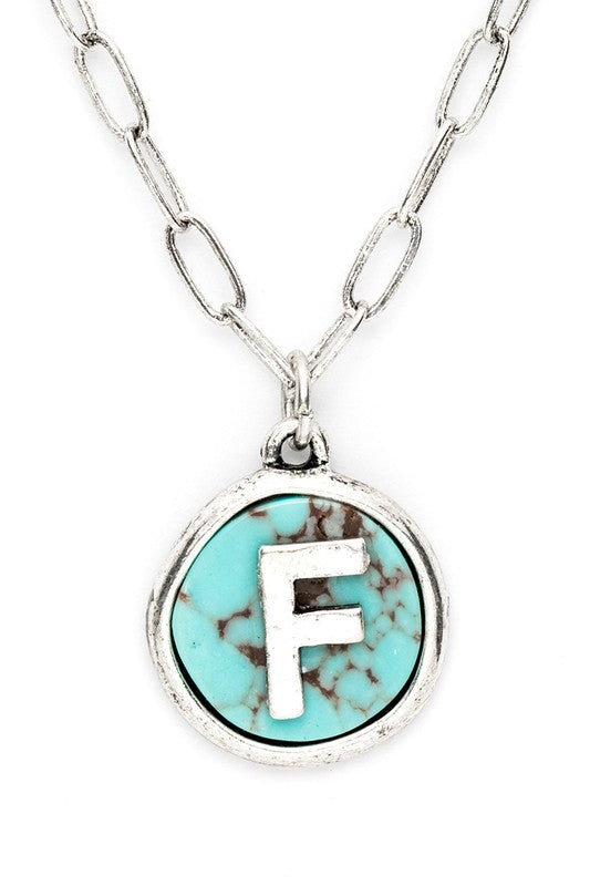 Initial F Turquoise Pendant Necklace