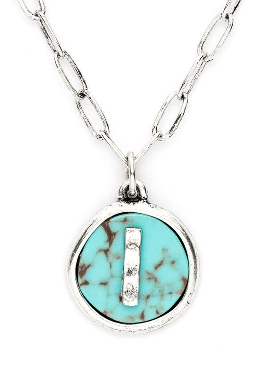 Initial I Turquoise Pendant Necklace