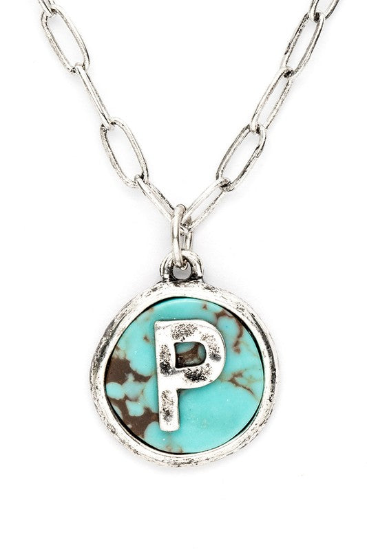 Initial P Turquoise Pendant Necklace