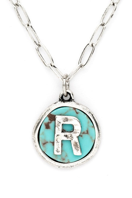 Initial R Turquoise Pendant Necklace