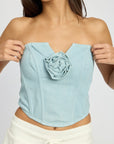 Emory Park Denim Rosette Corset Tube Top