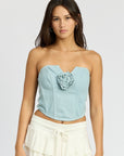 Emory Park Denim Rosette Corset Tube Top