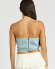 Emory Park Denim Rosette Corset Tube Top