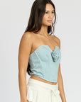 Emory Park Denim Rosette Corset Tube Top