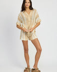 Emory Park Button Up Striped Crochet Top