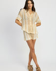 Emory Park Button Up Striped Crochet Top