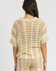 Emory Park Button Up Striped Crochet Top