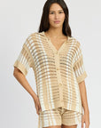 Emory Park Button Up Striped Crochet Top