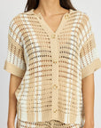 Emory Park Button Up Striped Crochet Top