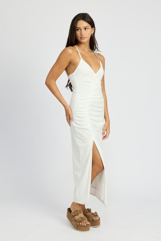Emory Park Ruched Satin Dress with Crossed Back