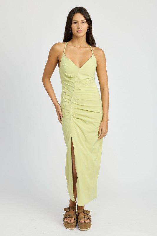 Emory Park Ruched Satin Dress with Crossed Back