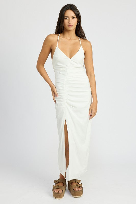 Emory Park Ruched Satin Dress with Crossed Back