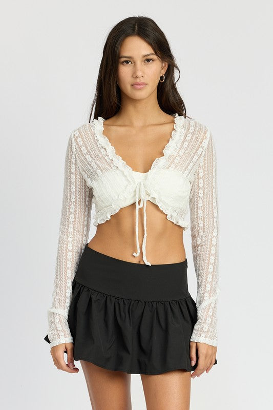 Emory Park Lace Cardigan with Ruffle Detail