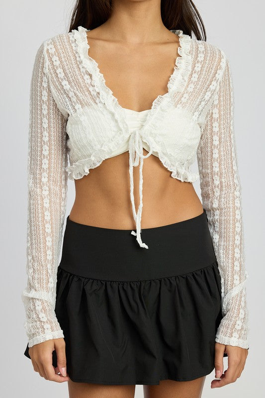 Emory Park Lace Cardigan with Ruffle Detail