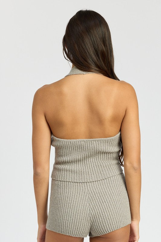 Emory Park Ribbed Halter Neck Top