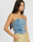 Emory Park Button Front Denim Bustier Top