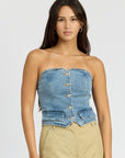 Emory Park Button Front Denim Bustier Top