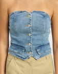 Emory Park Button Front Denim Bustier Top