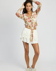 Emory Park Floral Print Blouse with Ruffle Detail