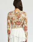 Emory Park Floral Print Blouse with Ruffle Detail