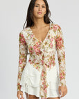 Emory Park Floral Print Blouse with Ruffle Detail