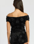 Emory Park Off Shoulder Top with Rosette Detail