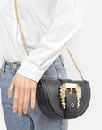 Motif Engraved Buckle Top Handle Convertible Bag