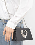 Crystal Heart Satin Top Handle Convertible Clutch