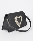 Crystal Heart Satin Top Handle Convertible Clutch