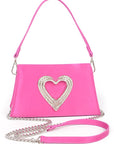 Crystal Heart Satin Top Handle Convertible Clutch