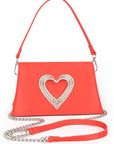 Crystal Heart Satin Top Handle Convertible Clutch