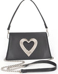 Crystal Heart Satin Top Handle Convertible Clutch