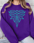 Turquoise Boot Stitch Graphic Fleece Sweatshirts