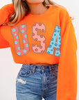 Floral USA Oversized Graphic Fleece Sweatshirts