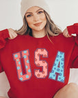 Floral USA Oversized Graphic Fleece Sweatshirts