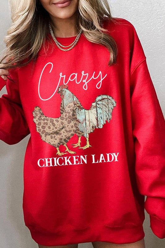 Crazy Chicken Lady Graphic Fleece Sweatshirts