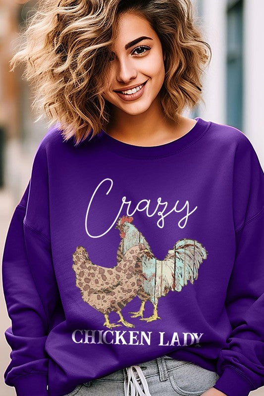 Crazy Chicken Lady Graphic Fleece Sweatshirts