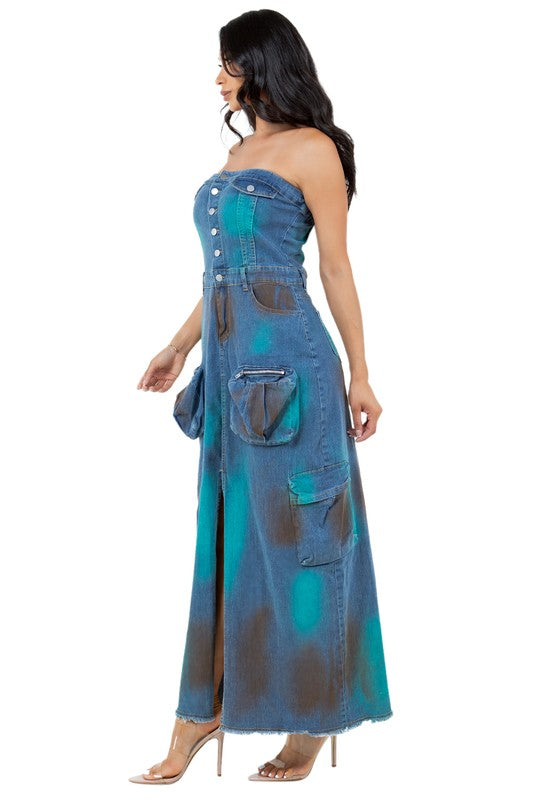 Women&#39;s Denim Long Maxi Dress by Claude