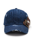 Lace Butterfly Distressed Denim Cap