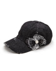 Lace Butterfly Distressed Denim Cap