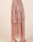 Tiered Mesh Tulle Maxi Skirt — Embossed Romantic Ruffle Skirt