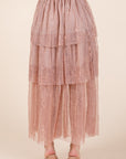 Tiered Mesh Tulle Maxi Skirt — Embossed Romantic Ruffle Skirt