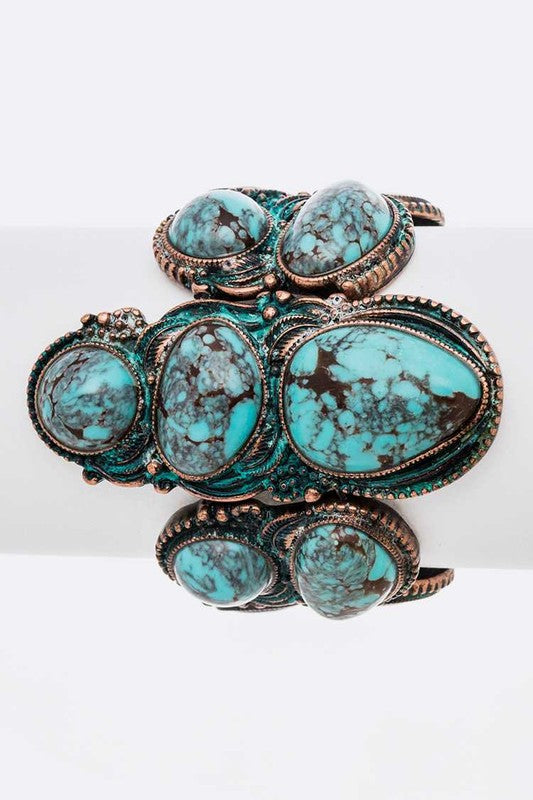 Turquoise Stone Western Stretch Bracelet
