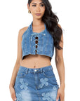 Fashion Denim 2 Piece Skirt Set by Claude