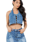 Fashion Denim 2 Piece Skirt Set by Claude