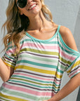 e Luna PLUS Multi Stripe Cold Shoulder Top